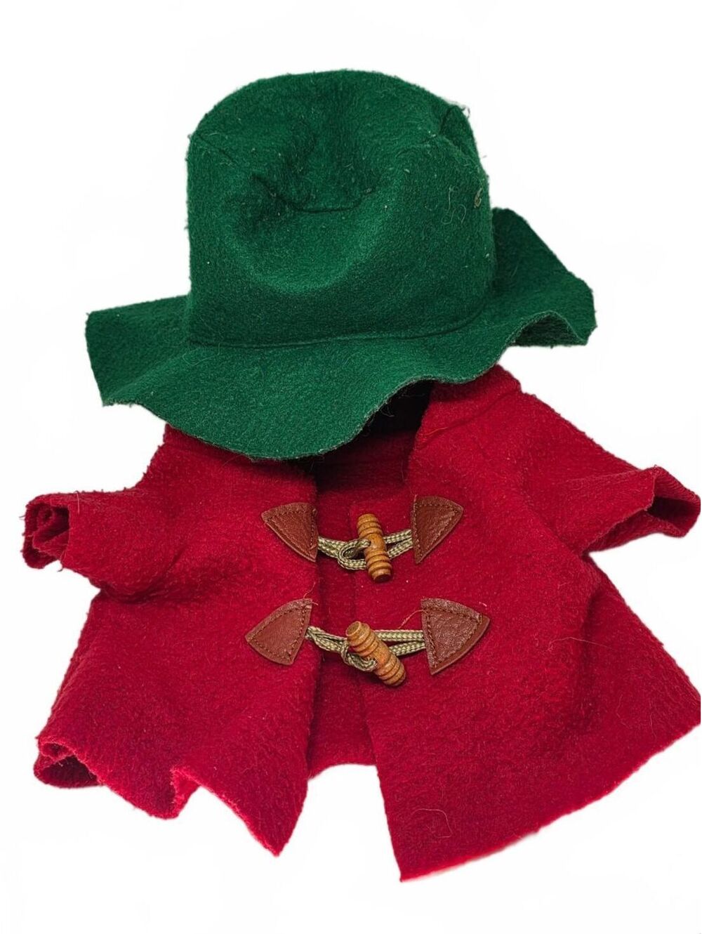 Vintage Paddington Bear Plush Replacement Clothes Red Duffle Coat Green Hat